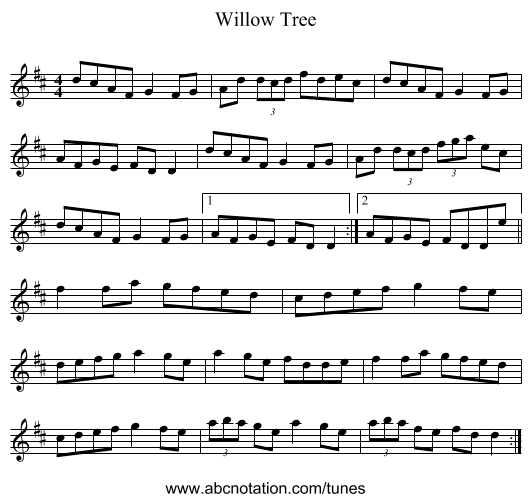 Willow Tree - staff notation
