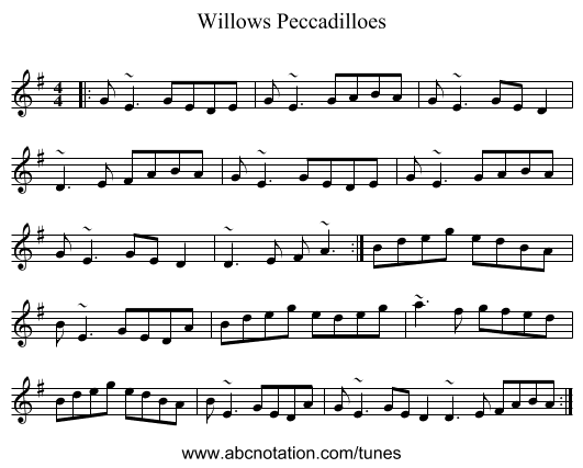 Willows Peccadilloes - staff notation