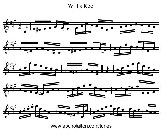 Will's Reel - staff notation