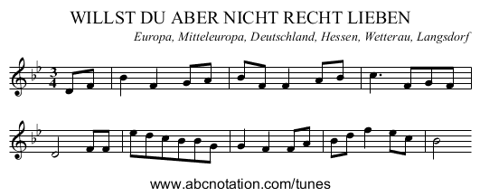 WILLST DU ABER NICHT RECHT LIEBEN - staff notation