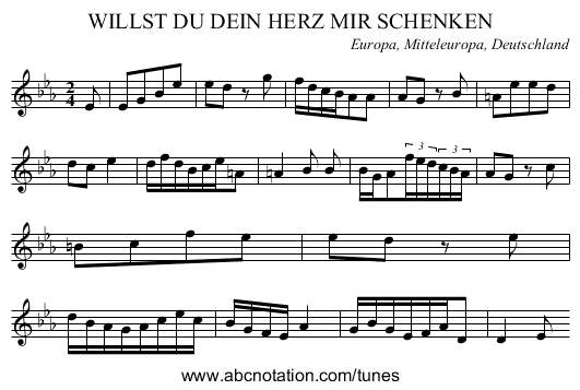 WILLST DU DEIN HERZ MIR SCHENKEN - staff notation