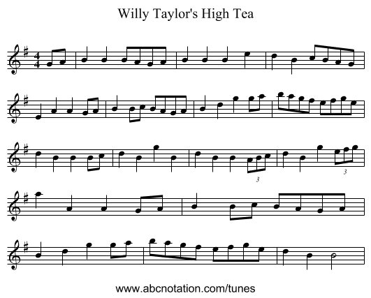Willy Taylor's High Tea - staff notation