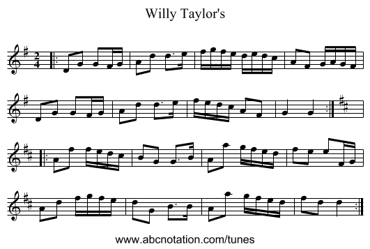 Willy Taylor's - staff notation