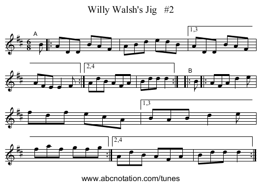 Willy Walsh's Jig   #2 - staff notation