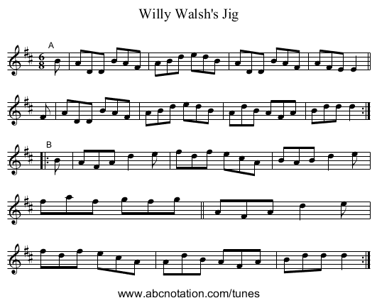 Willy Walsh's Jig - staff notation