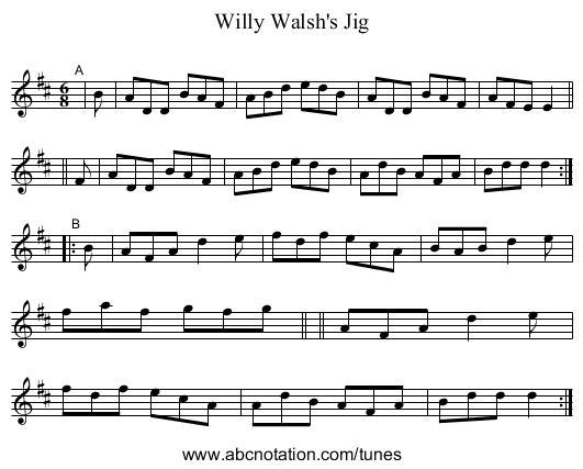 Willy Walsh's Jig - staff notation