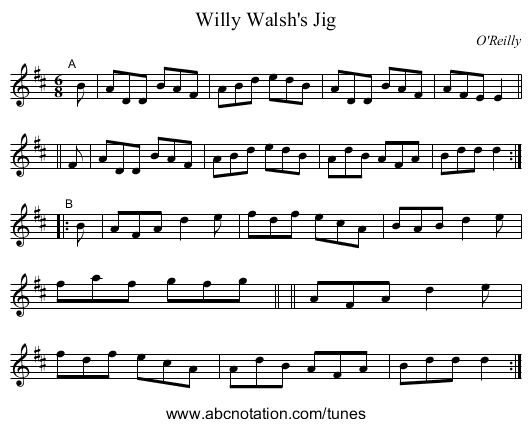 Willy Walsh's Jig - staff notation