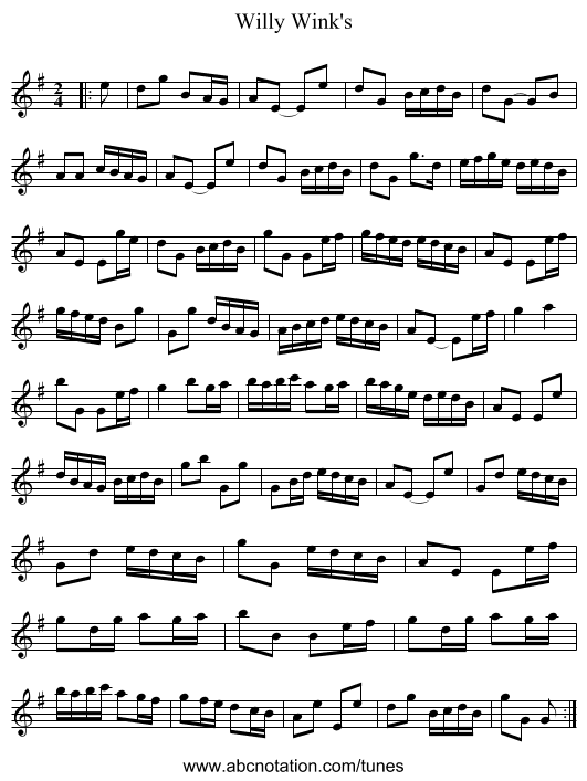 Willy Wink's - staff notation