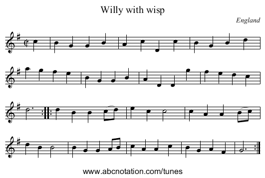 Willy with wisp - staff notation