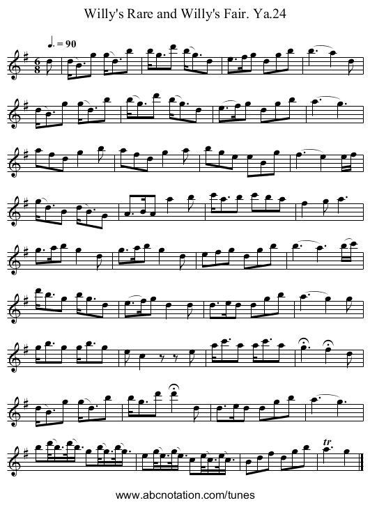 Willy's Rare and Willy's Fair. Ya.24 - staff notation