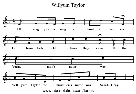Willyum Taylor - staff notation