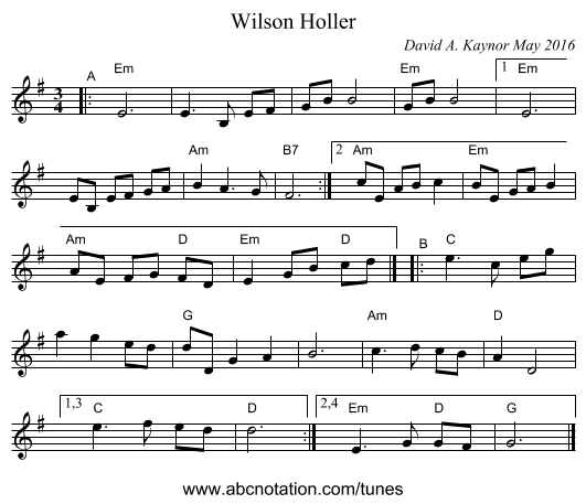 Wilson Holler - staff notation