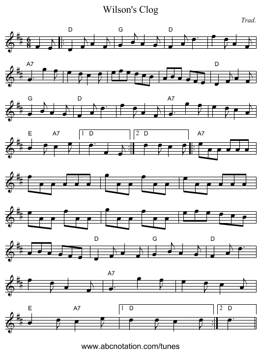 Wilson's Clog - staff notation