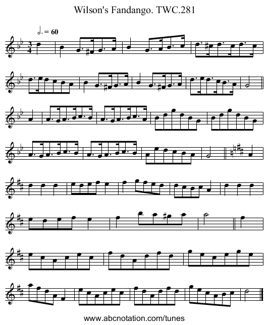 Wilson's Fandango. TWC.281 - staff notation