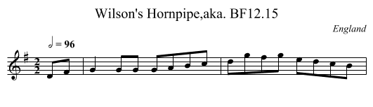 Wilson's Hornpipe,aka. BF12.15 - staff notation