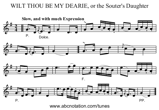 WILT THOU BE MY DEARIE, or the Souter's Daughter - staff notation