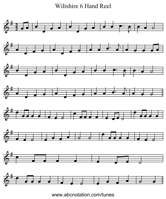 Wiltshire 6 Hand Reel - staff notation