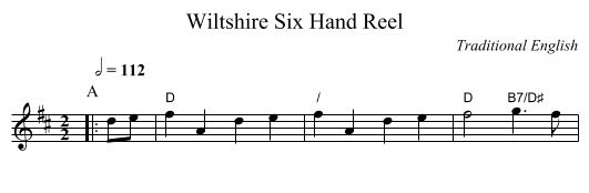 Wiltshire Six Hand Reel - staff notation