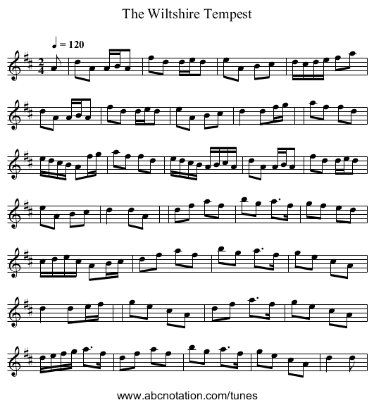 Wiltshire Tempest, The - staff notation