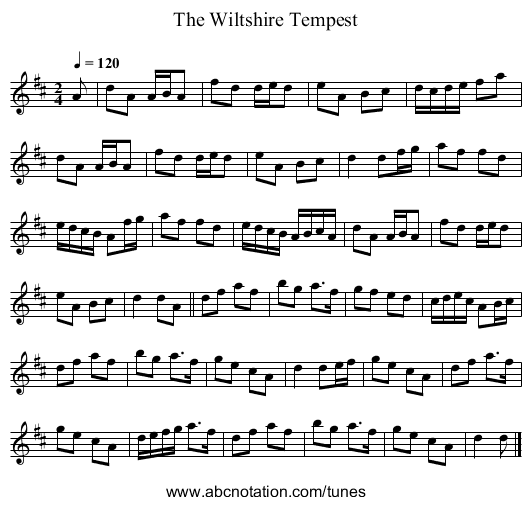 Wiltshire Tempest, The - staff notation