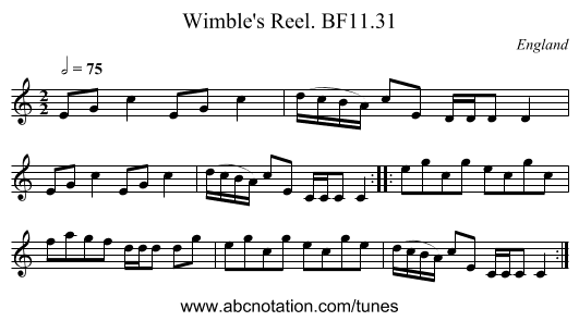 Wimble's Reel. BF11.31 - staff notation