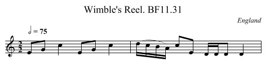 Wimble's Reel. BF11.31 - staff notation