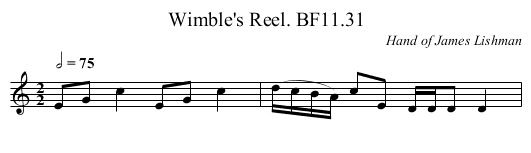 Wimble's Reel. BF11.31 - staff notation