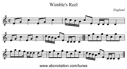 Wimble's Reel - staff notation
