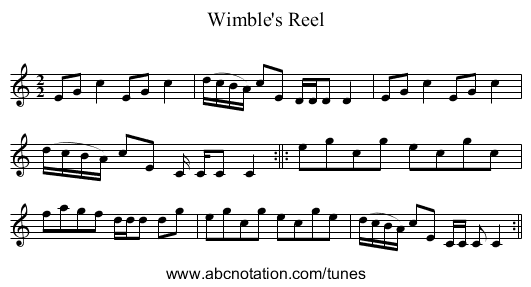 Wimble's Reel - staff notation