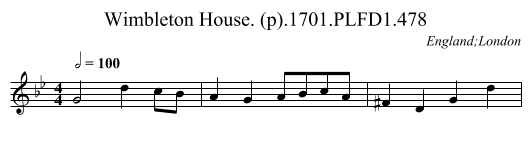 Wimbleton House. (p).1701.PLFD1.478 - staff notation