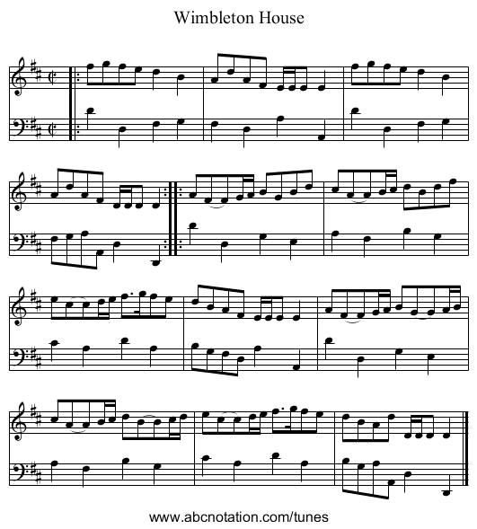 Wimbleton House - staff notation