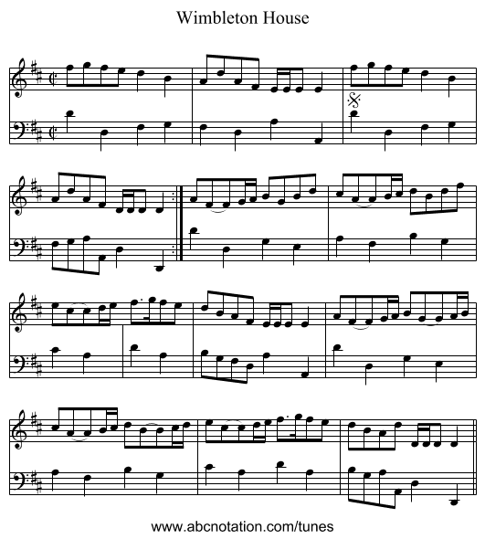 Wimbleton House - staff notation