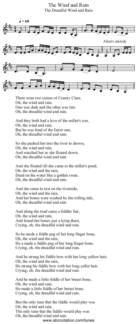 Wind and Rain, The - staff notation