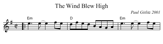 Wind Blew High, The - staff notation