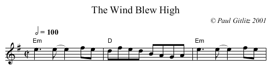 Wind Blew High, The - staff notation