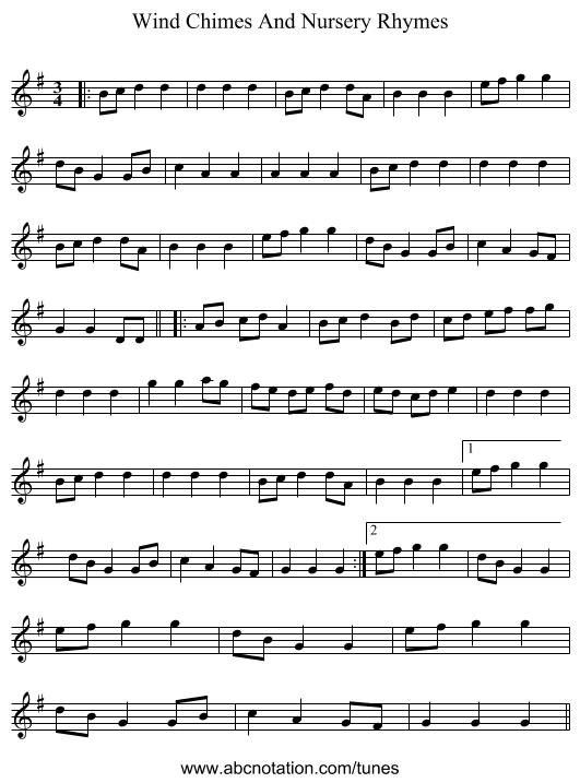 Wind Chimes And Nursery Rhymes - staff notation