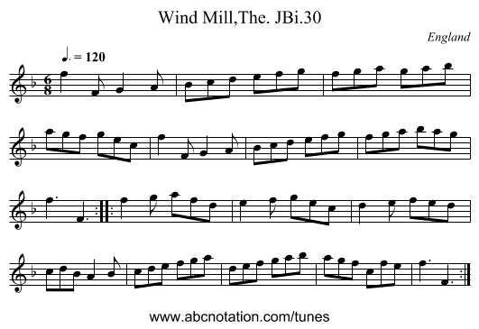 Wind Mill,The. JBi.30 - staff notation