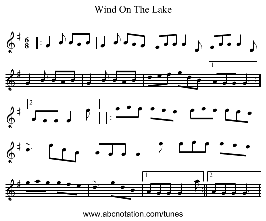 Wind On The Lake - staff notation