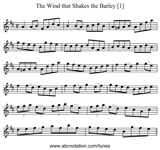 Wind that Shakes the Barley [1], The - staff notation