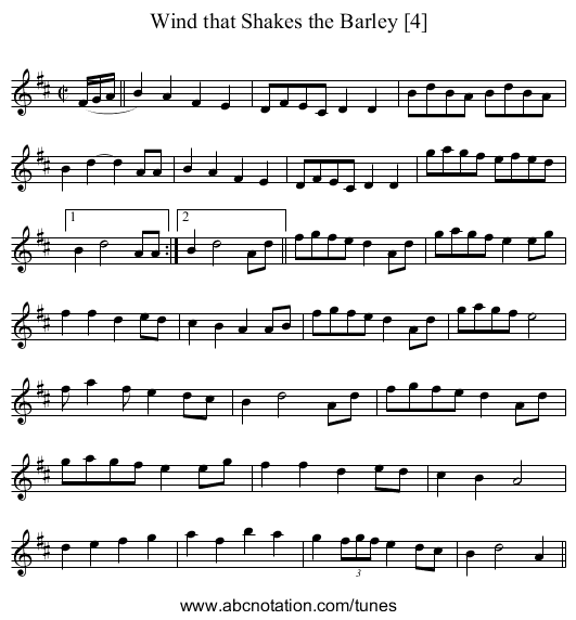 Wind that Shakes the Barley [4] - staff notation