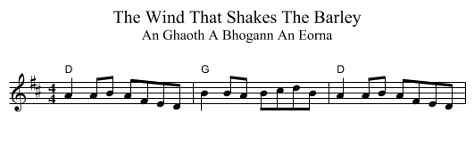 Wind That Shakes The Barley, The - staff notation