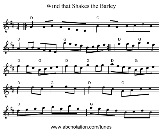Wind that Shakes the Barley - staff notation