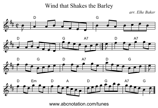 Wind that Shakes the Barley - staff notation