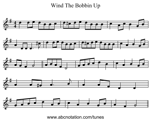 Wind The Bobbin Up - staff notation