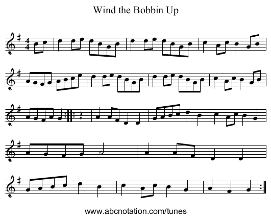 Wind the Bobbin Up - staff notation