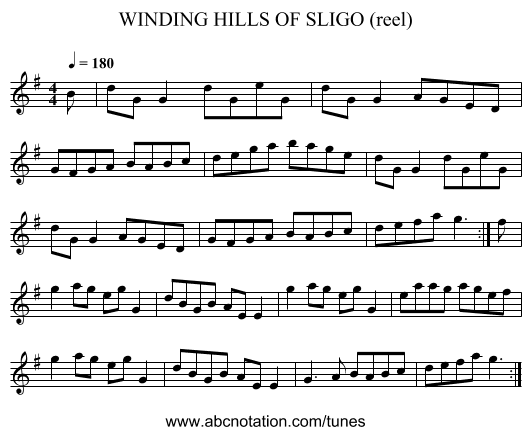 WINDING HILLS OF SLIGO (reel) - staff notation