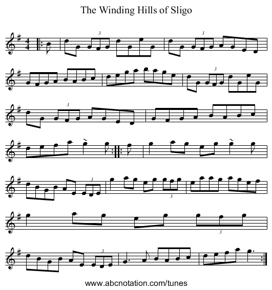 Winding Hills of Sligo, The - staff notation