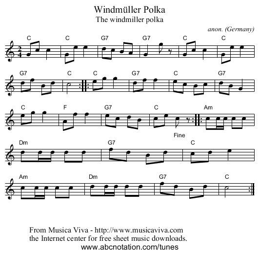 Windm&uuml;ller Polka - staff notation