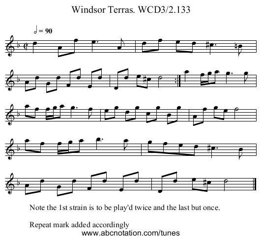 Windsor Terras. WCD3/2.133 - staff notation
