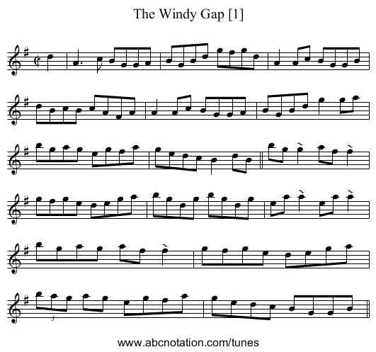 Windy Gap [1], The - staff notation